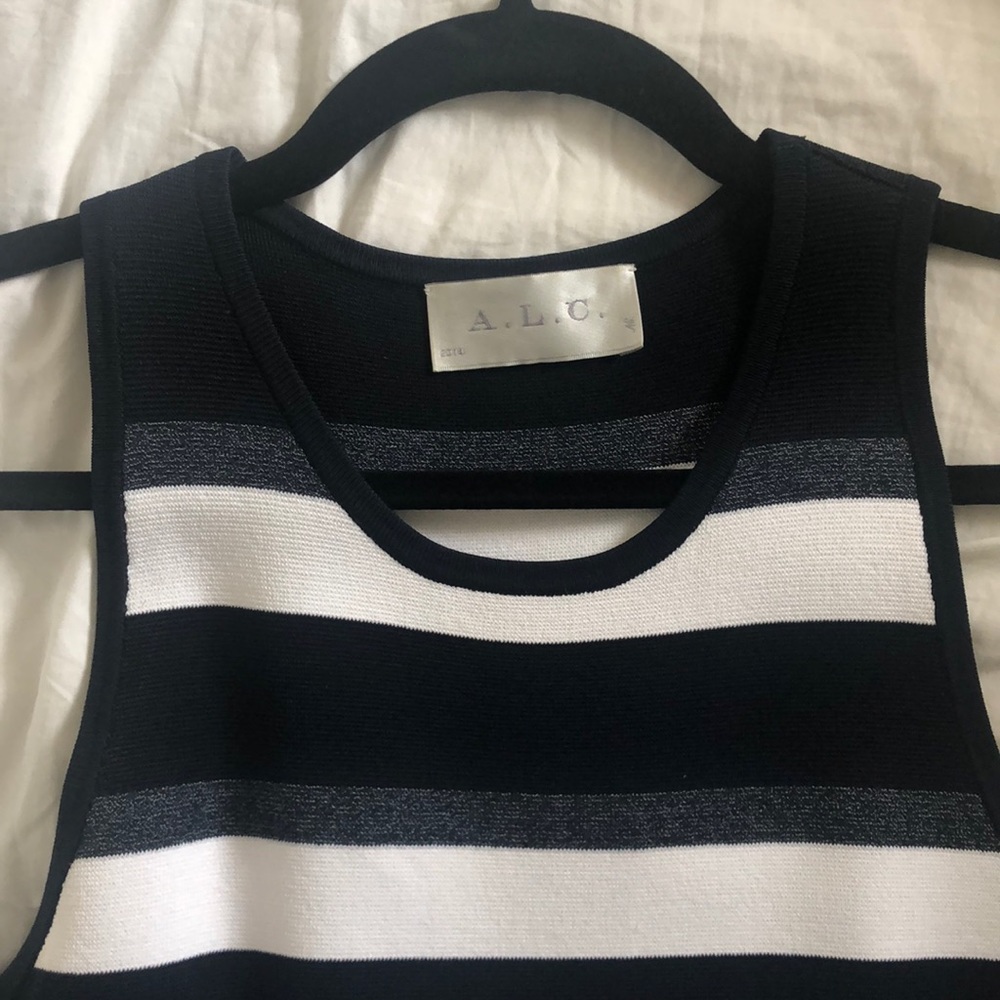 ALC rayon fit and flare striped dress